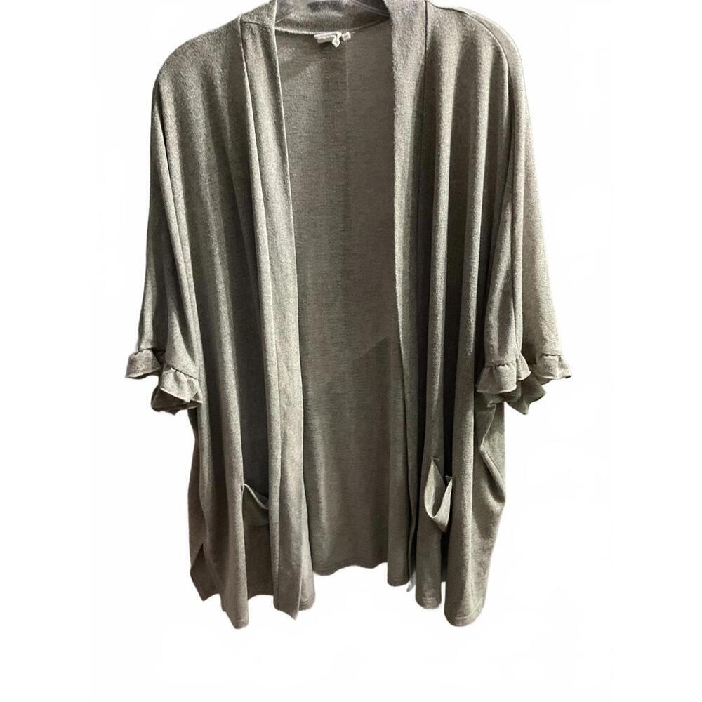 Simple Sustainable clothing Lightweight Gray Kimono Cardigan with Pockets 2X